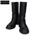 CHANEL シャネル G29322 ココマーク マトラッセ バックジップ レザー ブーツ 35 ブラック レディース