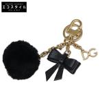ショッピングGABBANA DOLCE＆GABBANA ドルチェアンドガッバーナ DGロゴチャーム リボン エコファーポンポン キーリング ブラック/ゴールド レディース
