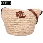 ショッピングストローバッグ 美品/  Ralph Lauren ラルフローレン レザーｘストロー ショルダーバッグ ナチュラル/ブラウン レディース