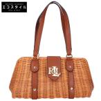 美品/  Ralph Lauren ラルフローレン Rattan Medium Lilly ターンロック かごバッグ/ ハンドバッグ ブラウン レディース