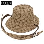 美品/国内正規 GUCCI グッチ 626917 4HK78 2565 GGキャンバス/ナイロン リバーシブル バケットハット 帽子 M 58cm ベージュ/カーキ系