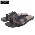 美品 HERMES エルメス オラン レザー サンダル レディース ブラック 37 1/2