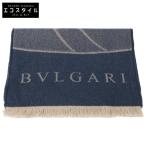 美品 BVLGARI ブルガリ ロゴ カシミヤ/シルク マフラー ネイビー メンズ
