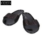 美品/  BOTTEGA VENETA ボッテガヴェネタ レザー イントレチャート フラットサンダル 37 ブラウンｘブラック レディース