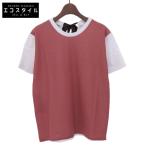 美品 MIU MIU ミュウミュウ フロントメタルファイバー バックリボン コットン Tシャツ トップス レディース 赤×白 M MJM981 17年製