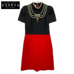 GUCCI グッチ 445276 ブラック×レッド パールビジュー デザイン ドレスワンピース M ブラック×レッド レディース