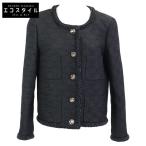 美品 国内正規 CHANEL シャネル 21AW メティエダールP71059V62263 ココマークジャガード ノーカラー ジャケット 38 ブラック レディース