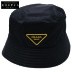 ショッピングプラダ PRADA プラダ トライアングルロゴ ナイロン/ラバー バケットハット 帽子 M ブラック/イエロー メンズ