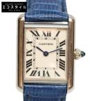 Cartier カルティエ K18WG W1541056 タンクルイ 白文字盤 QZ 革 腕時計 ホワイトゴールド/ブルーレザーベルト レディース