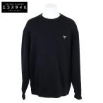 美品/国内正規/22年製 PRADA プラダ UJL30A テクニカルコットン トライアングルロゴプレート トレーナー XL ブラック メンズ