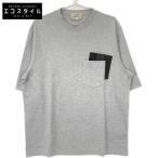 HERMES エルメス グレー レザーポケット付き半袖Tシャツ グレー M トップス コットン メンズ 中古