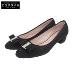 美品 Salvatore Ferragamo サルヴァトーレフェラガモ キルティング ヴァラリボン パンプス レディース ブラック 6D