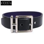 HERMES エルメス ネイサン リバーシブル C刻印 レザー ブレスレット T4 ブラック/パープル/シルバー メンズ