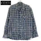 AFB エーエフビー ネイビー スパンコール シャツ ネイビー チェック M トップス コットン メンズ 中古