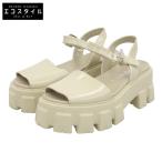 美品 PRADA プラダ モノリス ブラッシュドレザー ラバー サンダル レディース ベージュ 36 1X526M