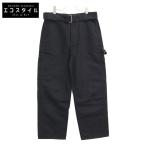 ショッピングダンヒル 美品 国内正規   Dunhill ダンヒル コットンリネン ウエストベルト ワイドカーゴパンツ ボトムス 46R ブラック メンズ