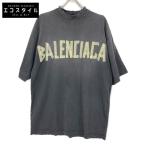 ショッピングバレンシアガ BALENCIAGA バレンシアガ 739764 テープロゴ クラッシュ加工 オーバーTシャツ グレー XS トップス コットン メンズ 中古