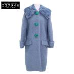 美品/国内正規 MIUMIU ミュウミュウ MS1417 1PTP ファーカラー付 フラワーボタン モヘア混 コート 42 ブルー レディース