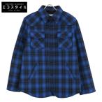 CELINE セリーヌ  新品同様/国内正規 2W410994R チェック 中綿入り シャツ ジャケット 46 ブルー/ブラック メンズ