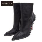 新品同様 Christian Louboutin クリスチャンルブタン 黒 ブラック スタッズ レザー ショートブーツ レディース 36 1/2 23.5cm