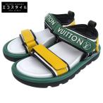 新品同様 LOUIS VUITTON ルイヴィトン プールピローライン レザー サンダル レディース グリーン イエロー 37 21年製