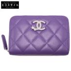 新品同様 CHANEL シャネル AP3728 ココスター マトラッセ ラウンドジップ コインケース パープル/SV金具 レディース