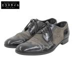 DOLCE&GABBANA ドルチェアンドガッバーナ パテント×レザー ウィングチップシューズ メンズ チャコールグレ―×ブラック 7 1/2 5756
