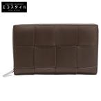 ショッピングボッテガ 美品   BOTTEGA VENETA ボッテガヴェネタ カセット ジップアラウンドウォレット 長財布（小銭入れあり） ダークブラウン レディース