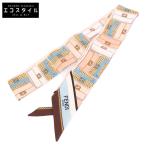 美品 FENDI フェンディ FXT011ADFNF0TY2 ラッピー シルク バンドゥ スカーフ ライトブルー レディース