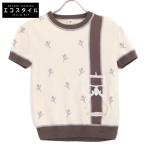 HERMES エルメス 24SS カシミヤ混 鐙刺繍 ショートスリーブニット トップス 36 アイボリー レディース