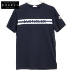 MONCLER モンクレール ネイビー 21年 ロゴ×ストライププリント 半袖Tシャツ ネイビー Ｓ トップス コットン メンズ 中古