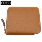 美品 HERMES エルメス アザップシルクイン U刻 エプソン コンパクト 二つ折り財布（小銭入れあり） ブラウン レディース