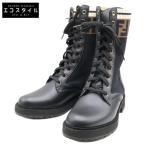 美品   FENDI フェンディ ズッカ柄 コンバット ニット ブーツ ロココ 35 レディース