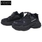 美品 BALENCIAGA バレンシアガ 668563 TRIPLE S FUR トリプルエス フェイクファー スニーカー/ シューズ 41 ブラック メンズ