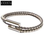 美品 HERMES エルメス トゥルニ Hロゴ レザーコード ブレスレット グレー/アイボリー系/シルバー レディース