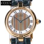 美品 Cartier カルティエ 80-90s 仕上げ済み 925 マストヴァンドームヴェルメイユSM センタートリニティ 白文字盤 QZ 革 腕時計