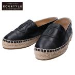  как новый / CHANEL Chanel G29762 кожа здесь Mark эспадрильи / обувь 35C черный женский 