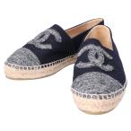  прекрасный товар CHANEL Chanel G29762 CC здесь Mark шерсть эспадрильи обувь 37 темный темно-синий женский 