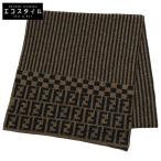 FENDI フェンディ FFズッカ ストライプ ウール マフラー ブラック/ブラウン系 メンズ