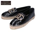  как новый / CHANEL Chanel G35602biju- здесь Mark кожа эспадрильи / обувь 40 черный женский 