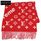 美品 LOUIS VUITTON ルイヴィトン x Supreme シュプリーム MP1890 モノグラム ウール/カシミヤ マフラー レッド メンズ