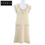 美品/国内正規 CHANEL シャネル 05A P27382V20018 カメリア パール カシミヤ混 ノースリーブニット ワンピース 34 レディース