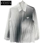 PRADA プラダ 20年製 UCN330 S211 ホワイト×ブラック コットン ストライプジップアップシャツジャケット XS メンズ