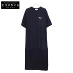 PRADA プラダ 3536A S202 ブラック ラバートライアングルパッチ フリンジショートスリーブワンピース 2 レディース