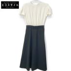 ショッピングパフスリーブ /美品 YOKOCHAN ヨーコチャン YCD-123-870 ホワイト×ブラック ポリエステル バイカラー パフスリーブレイヤードレス ワンピース 36