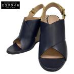 美品 CELINE セリーヌ 313174MSWD.07NY パイソンストラップ オープントゥ ウェッジソール サンダル シューズ 36 1/2 ネイビー