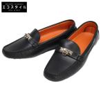 エルメス 新品未使用 H141251ZH アーヴィング コリエ・ド・シアン SV金具 モカシン ドライビング シューズ 37 1/2 ブラック メンズ