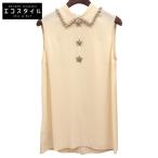 ショッピングミュウミュウ MIUMIU ミュウミュウ スター×ビジュークリスタル ノースリーブ シャツブラウス トップス レディース レーヨン混 ベージュ 36 MK1038 1MLP