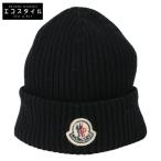 /国内正規 MONCLER モンクレール E20910029900 BERRETTO ロゴワッペン ウール ビーニー / ニット帽 帽子 ブラック