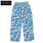 美品 BALENCIAGA バレンシアガ フラワー総柄 シルクドレープパンツ ボトムス レディース ブルー 34 595222 20年